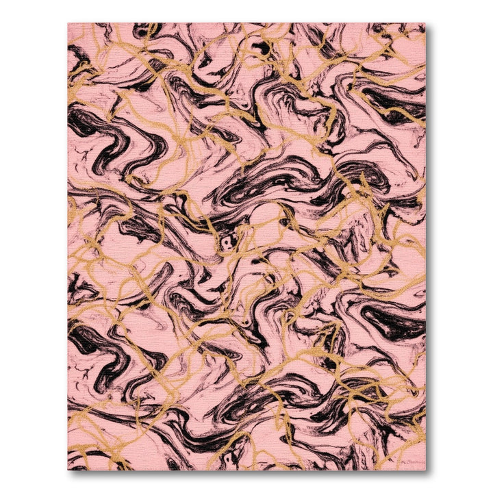 Pink Marble Swirl Area Rug with Gold Accents