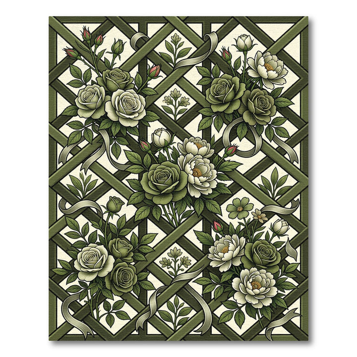 Sage Green Floral Garden Lattice Rug