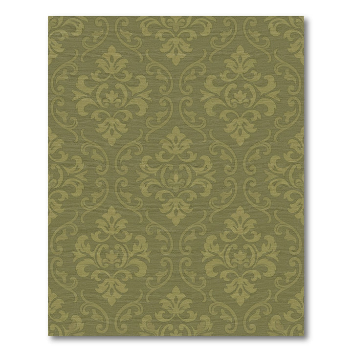 Olive Green Damask Scroll Rug