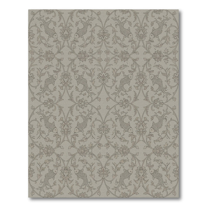 Serene Taupe Koi Floral Garden Rug