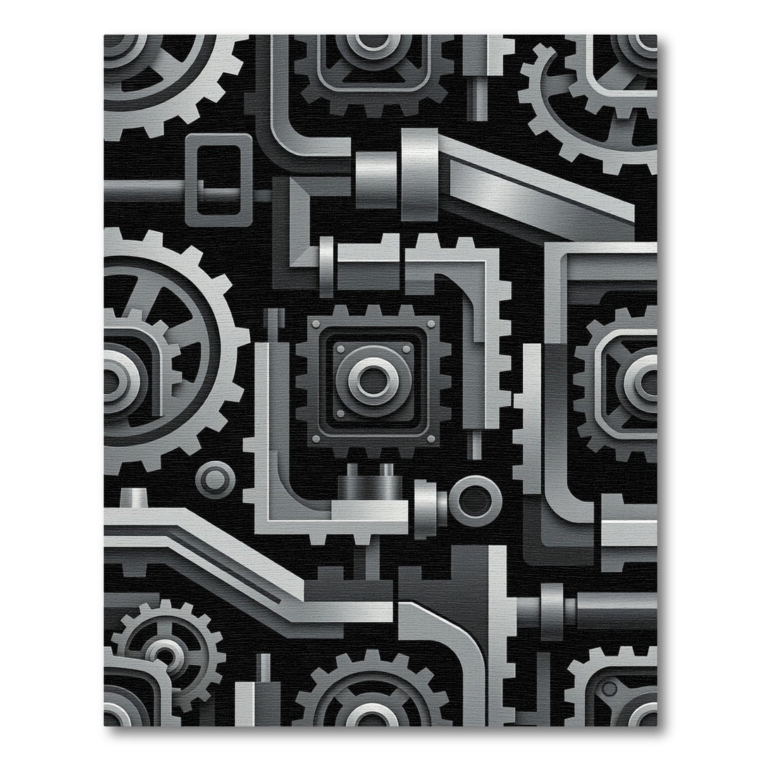 Industrial Gear and Pipe Composition Rug