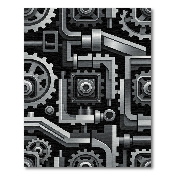 Industrial Gear and Pipe Composition Rug