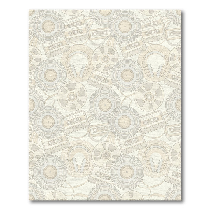 Retro Vinyl Cassette Headphone Cream Rug