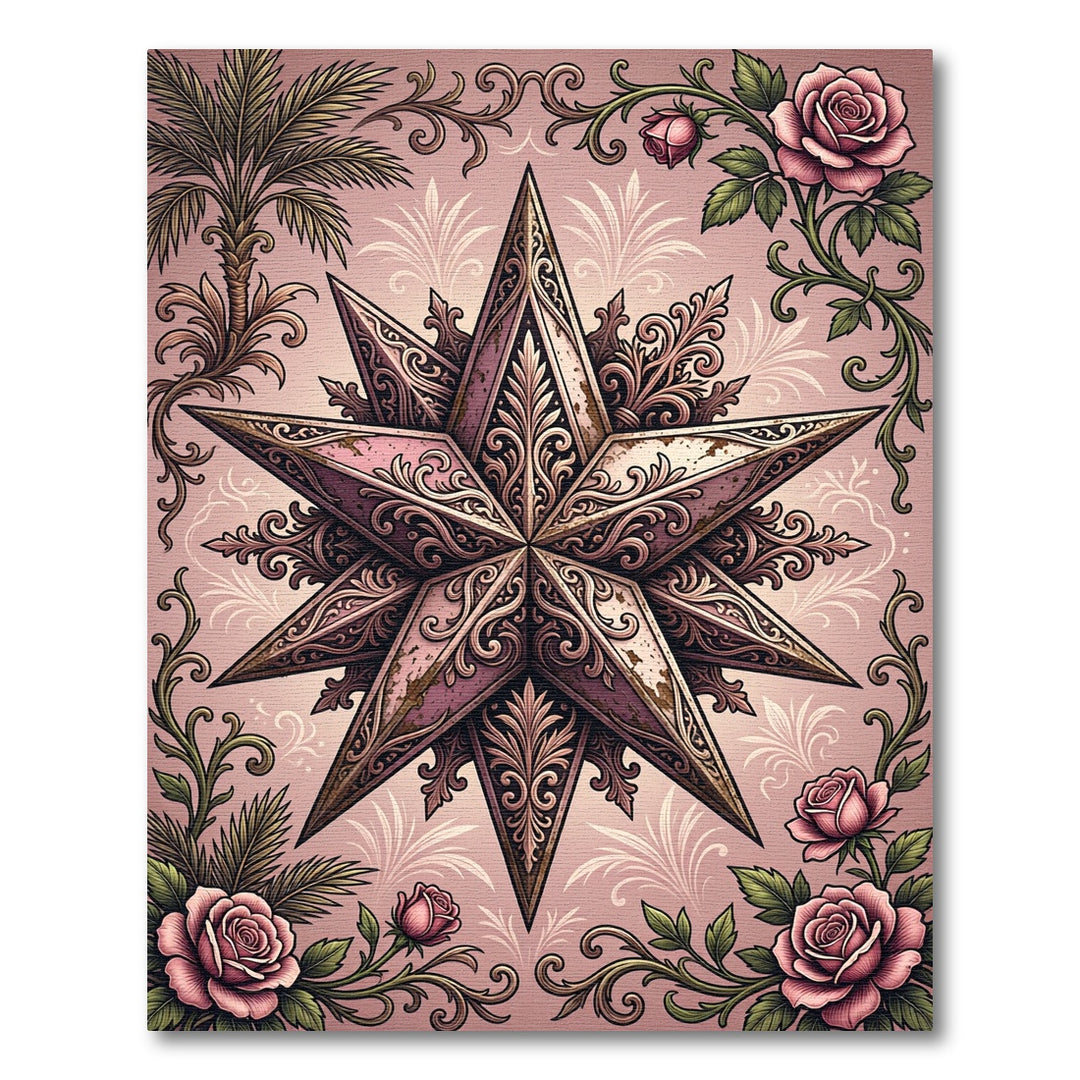 Pink Rose Floral Star Medallion Rug