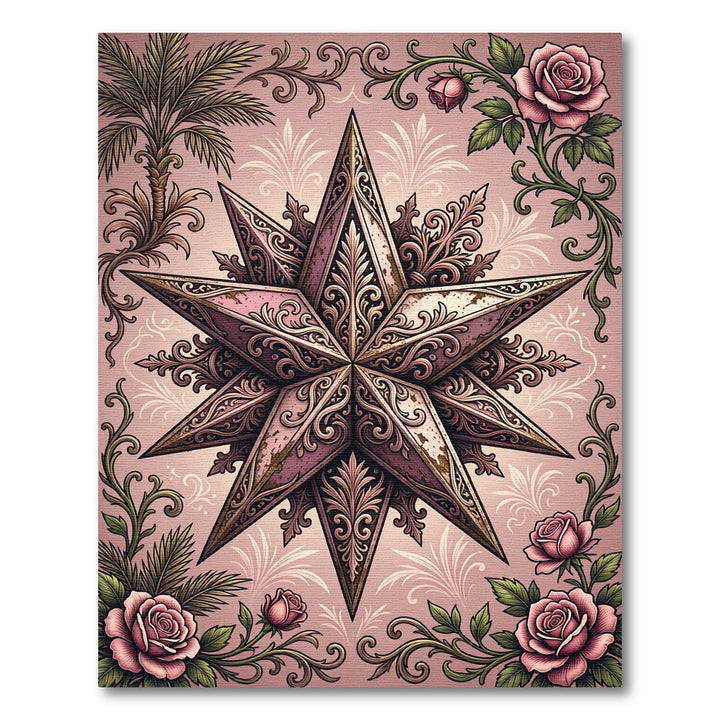 Pink Rose Floral Star Medallion Rug