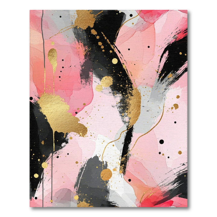 Pink Abstract Gold Splatter Area Rug