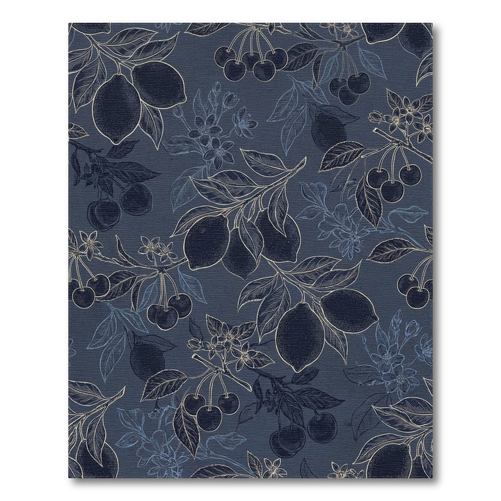 Navy Blue Cherry Lemon Branches Rug