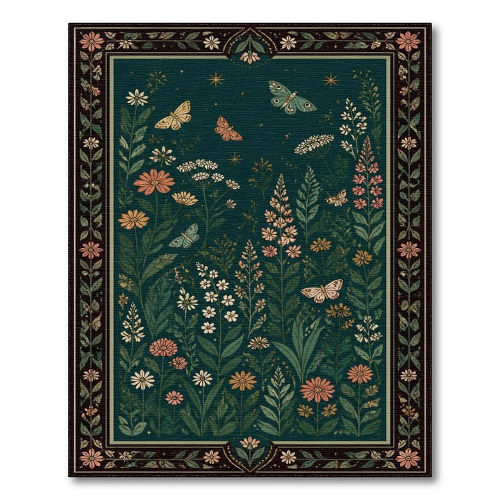 Vintage Teal Floral Butterfly Area Rug