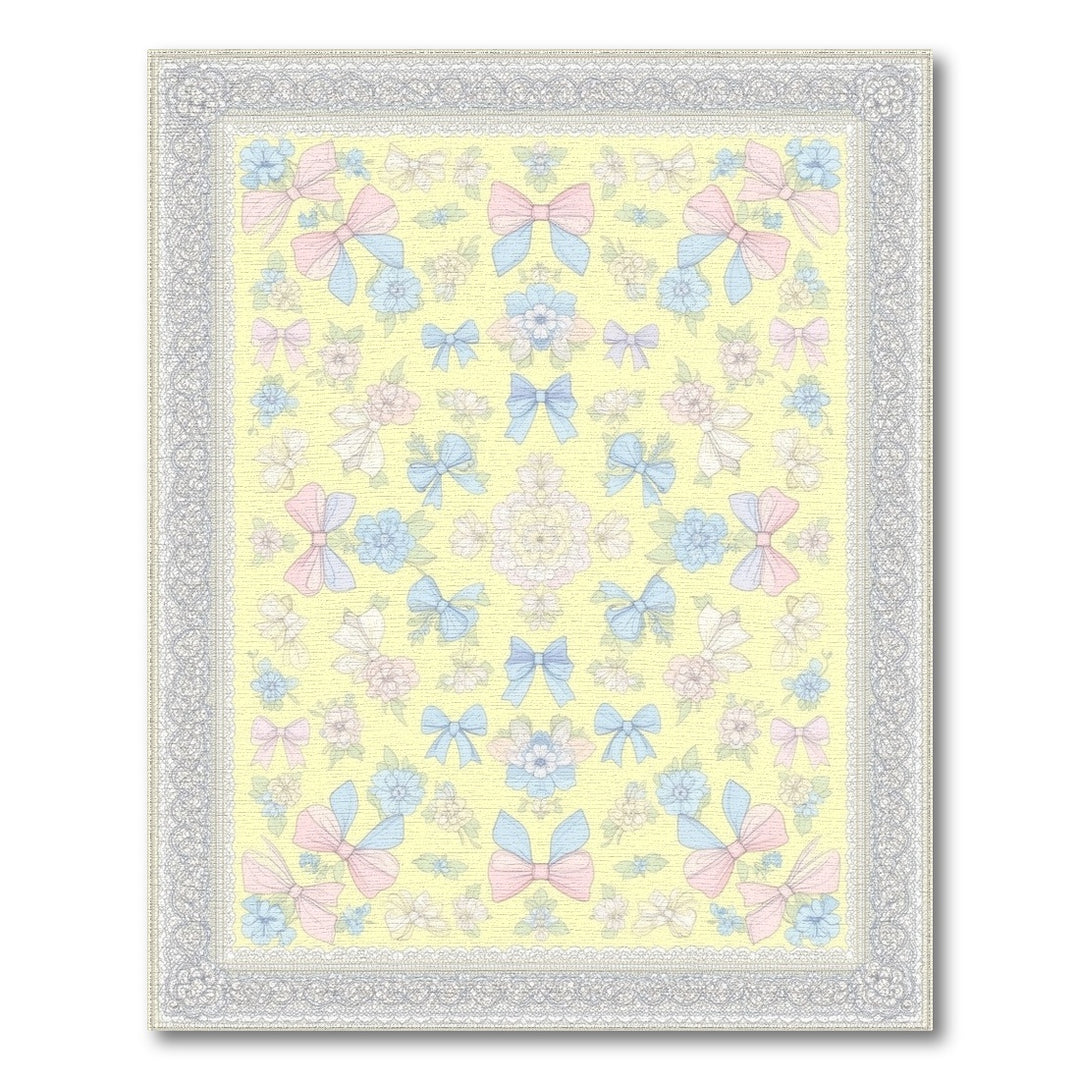 Pastel Bow Floral Yellow Area Rug