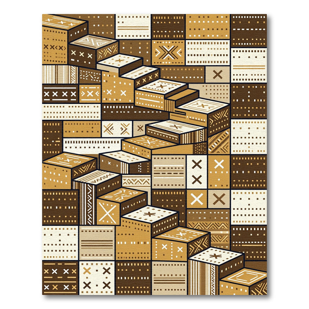 Geometric Steps In Earth Tones Rug