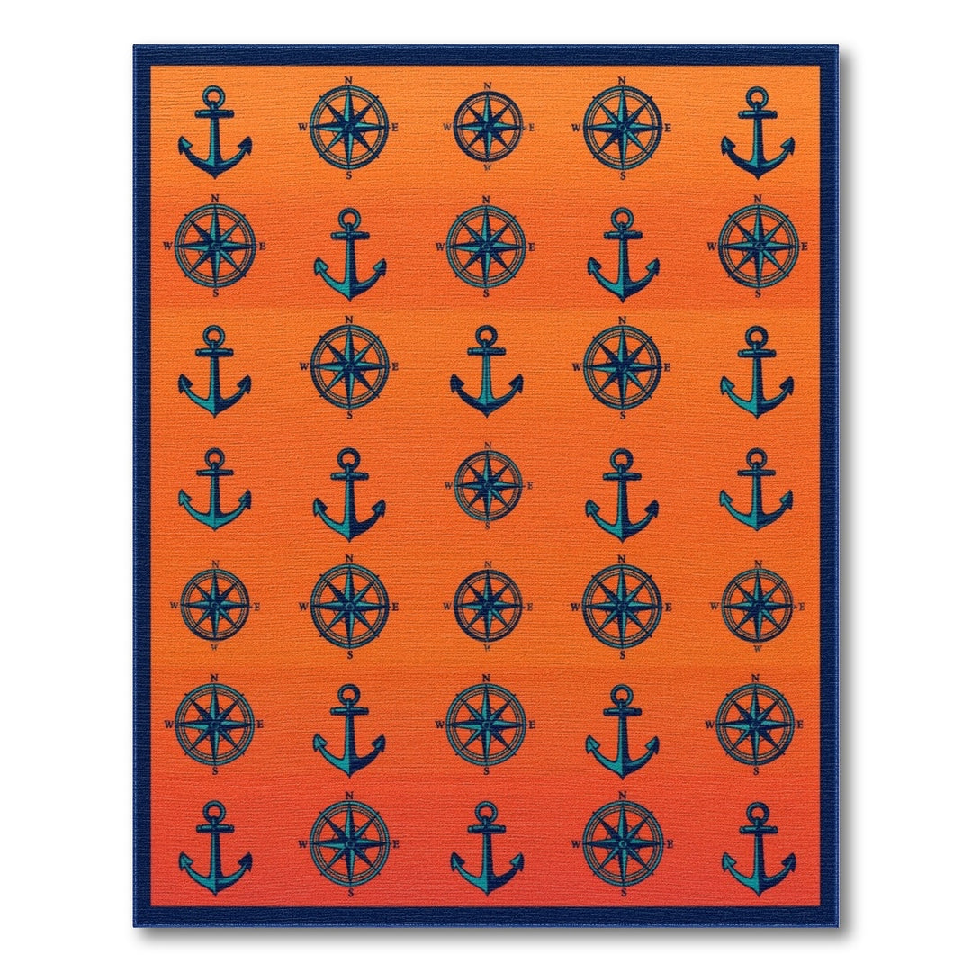 Orange Anchor Compass Coastal Area Rug