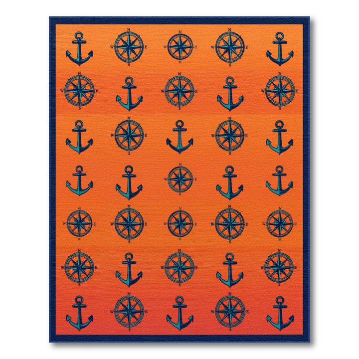 Orange Anchor Compass Coastal Area Rug