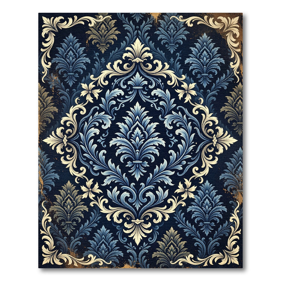 Elegant Blue Golden Damask Rug