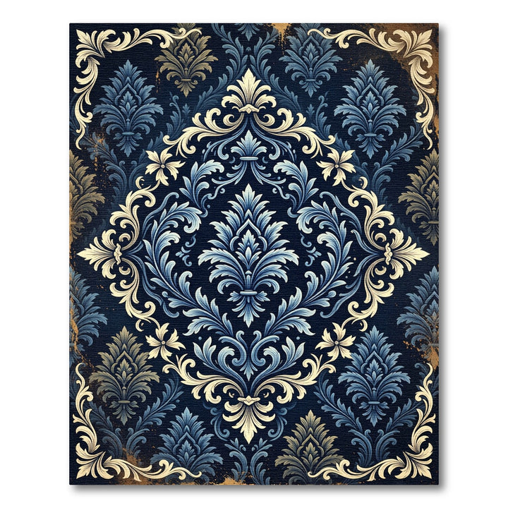 Elegant Blue Golden Damask Rug