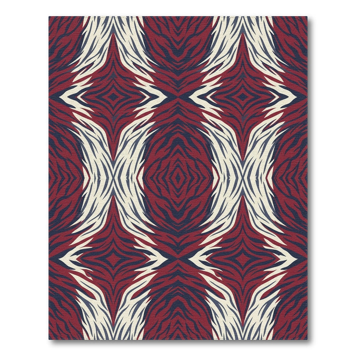 Deep Red Blue White Zebra Stripes Rug
