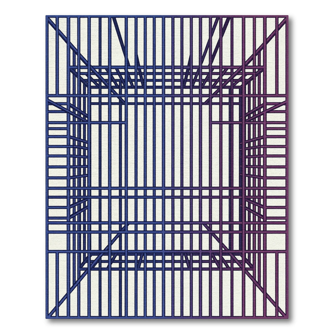 Geometric Blue Purple Gradient Grid Structure Rug