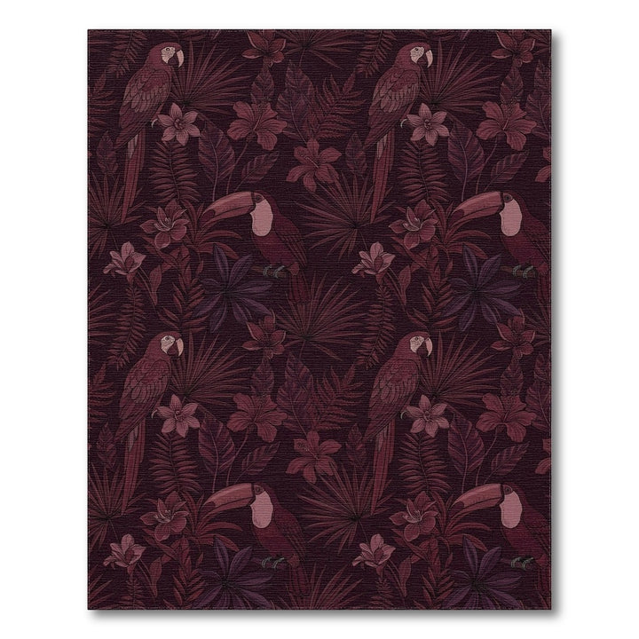 Deep Burgundy Tropical Parrot Toucan Garden Rug