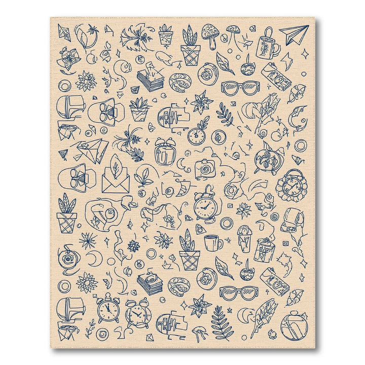 Blue Sketch Doodle Area Rug