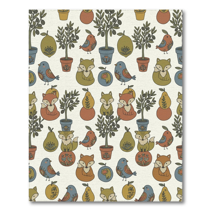 Whimsical Woodland Creatures And Olive Trees Rug