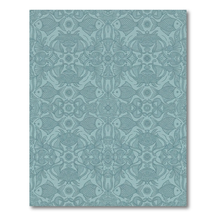 Aqua Blue Ornamental Fish Scroll Rug