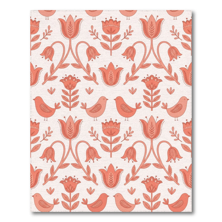 Coral Folk Floral Bird Garden Rug