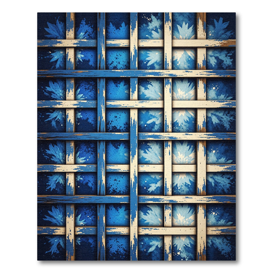 Indigo Botanical Lattice Texture Rug