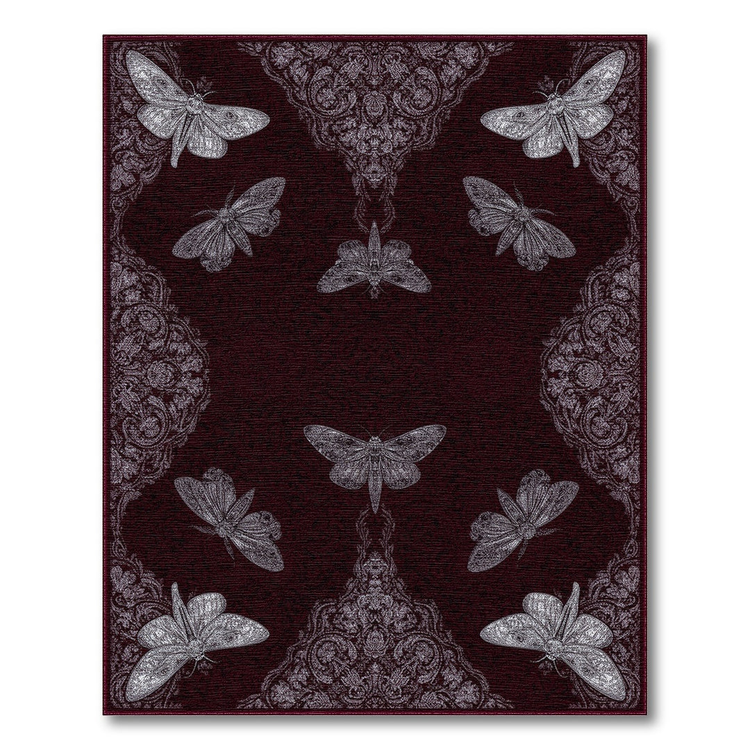 Deep Red Vintage Moth Area Rug