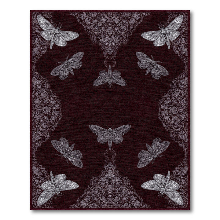 Deep Red Vintage Moth Area Rug