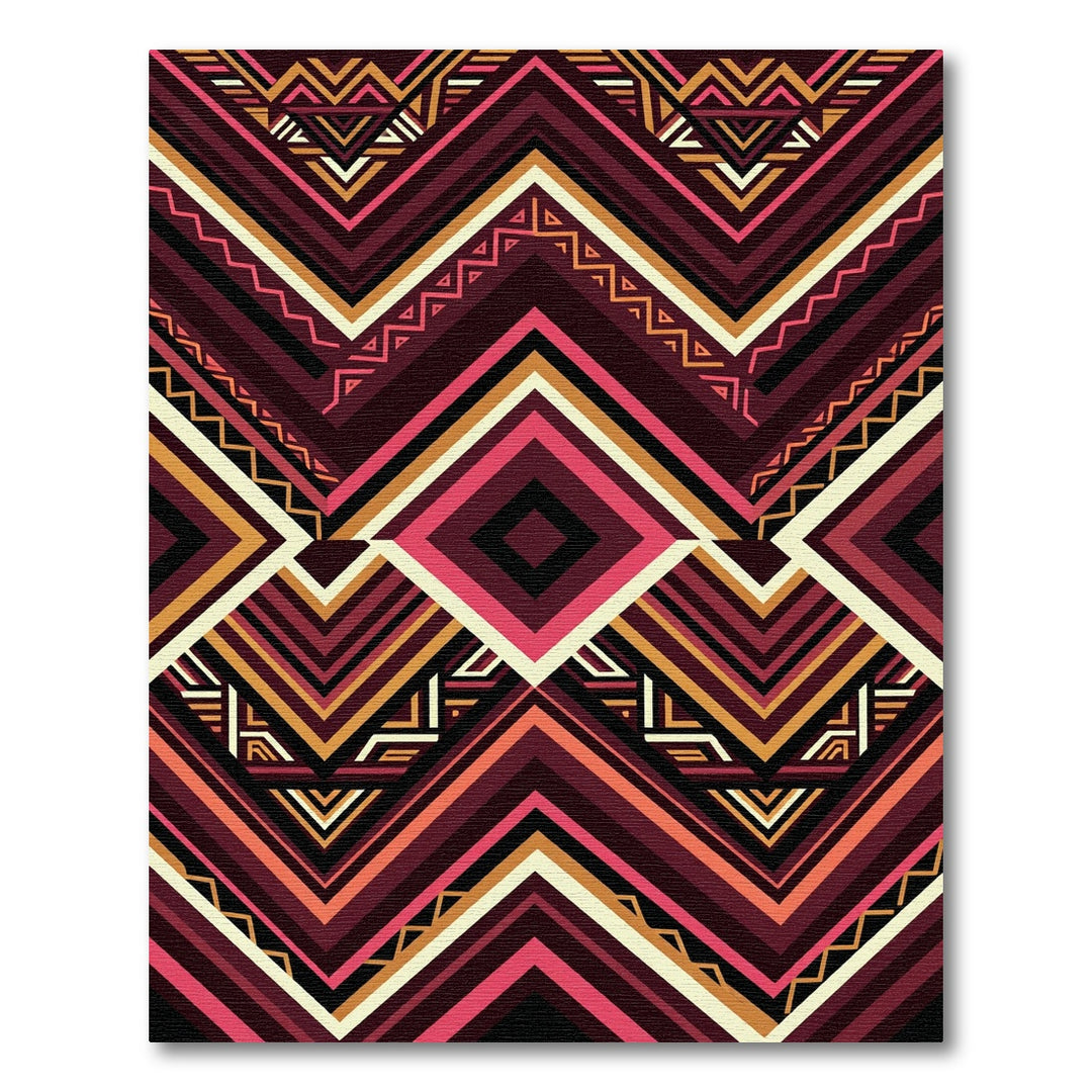Bold Burgundy Geometric Tribal Diamond Rug