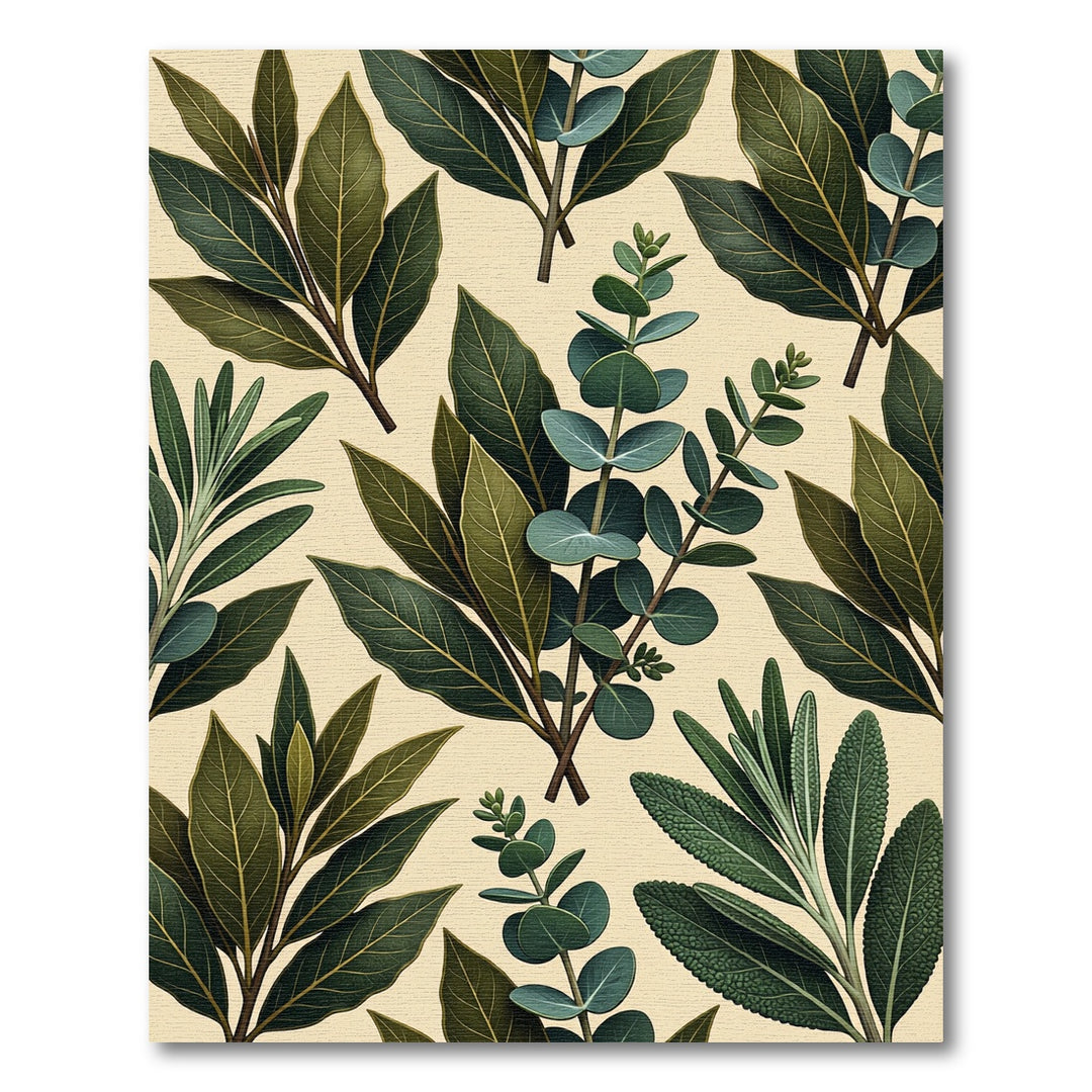 Dark Green Botanical Herb Arrangement Rug