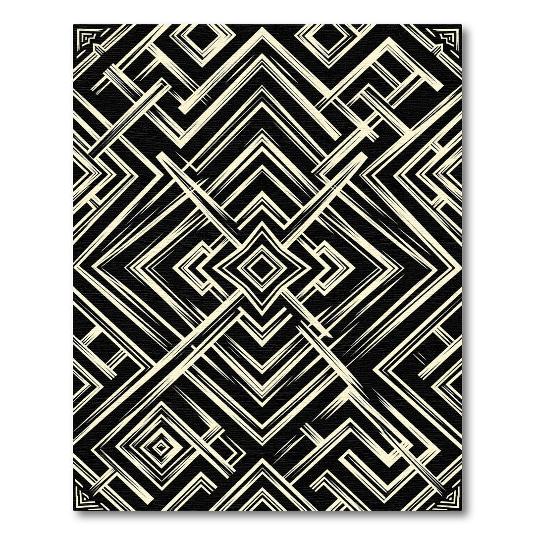 Bold Black Cream Geometric Line Rug