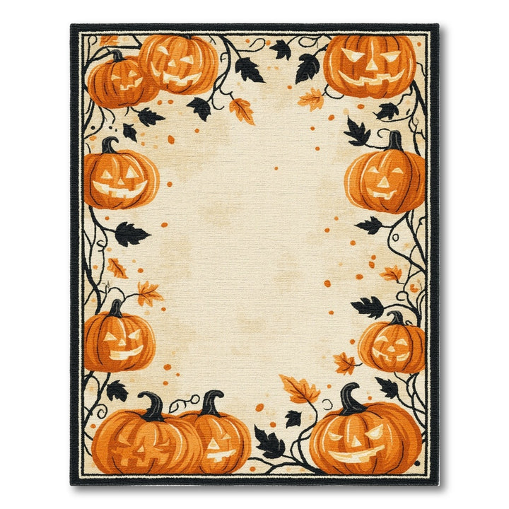 Orange Pumpkin Border Halloween Area Rug