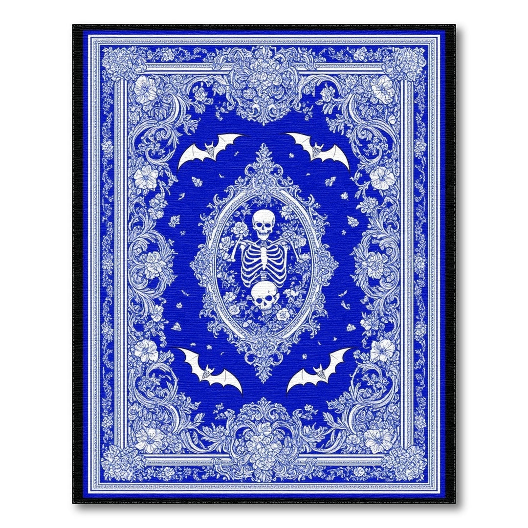 Blue Gothic Floral Skeleton Area Rug