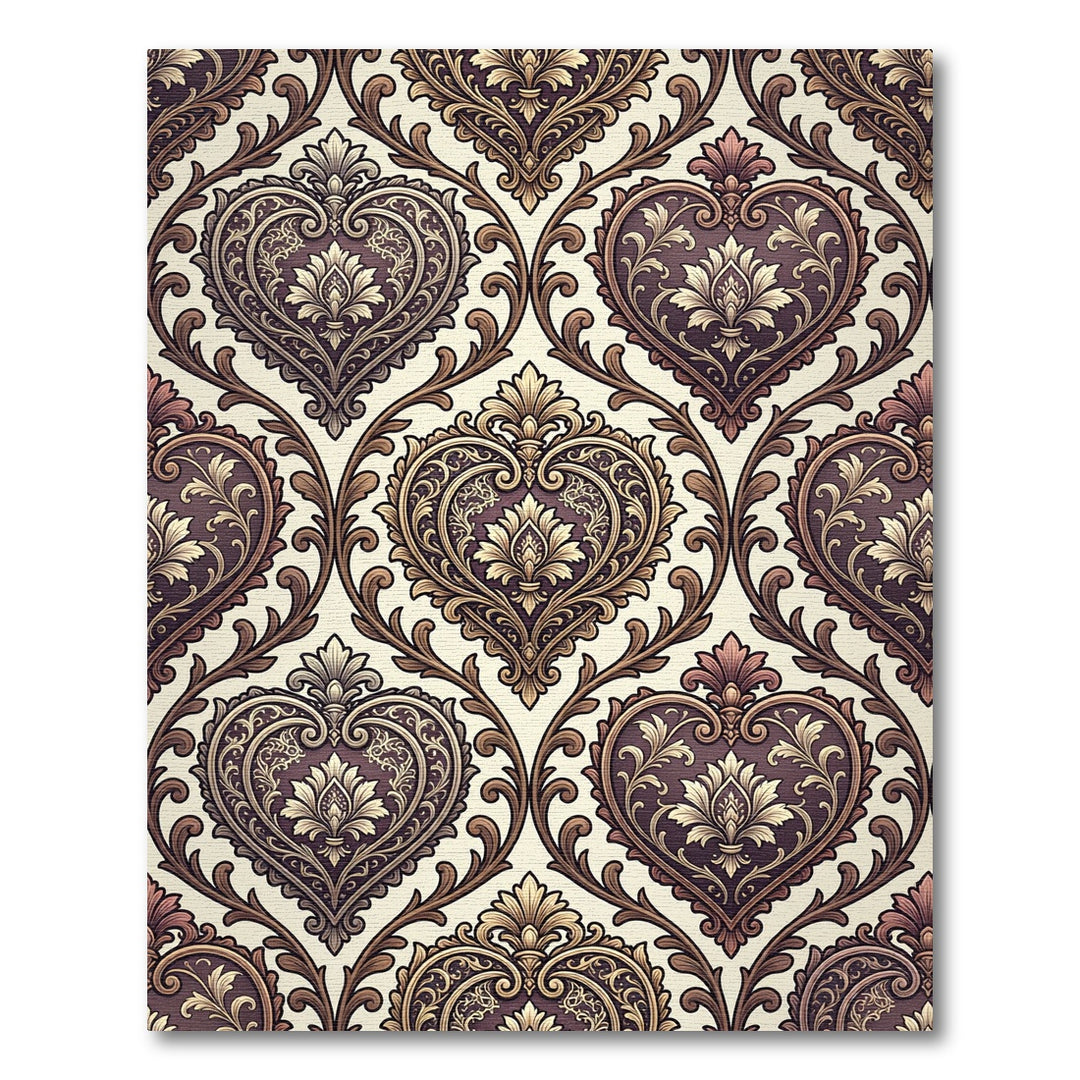 Antique Heart Damask Scroll Rug