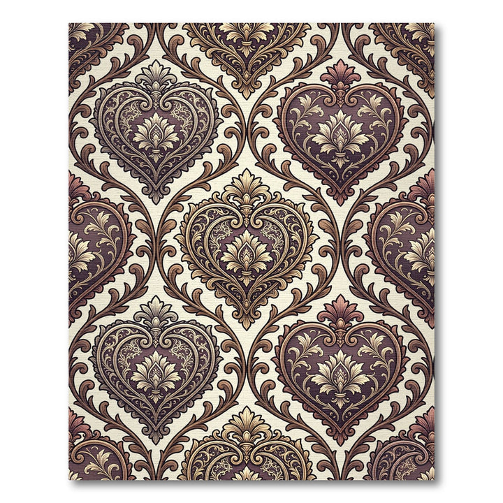 Antique Heart Damask Scroll Rug
