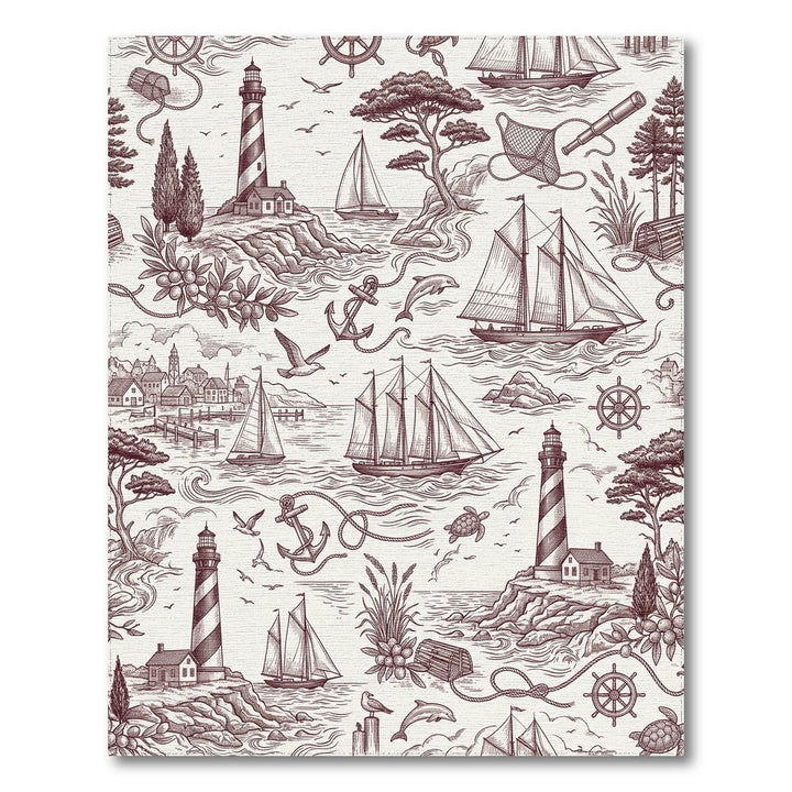 Nautical Scene Sailors Lighthouse Dolphins Anchor Rug