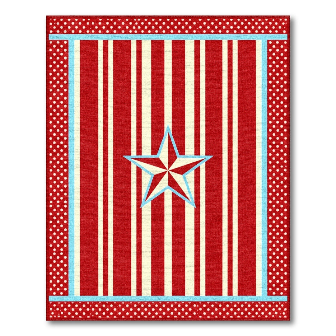 Red Striped Star Washable Area Rug