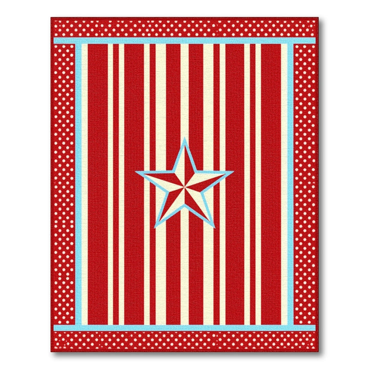 Red Striped Star Washable Area Rug