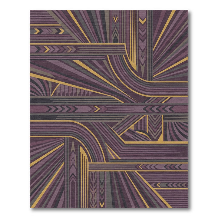 Art Deco Plum Gold Geometric Lines Rug