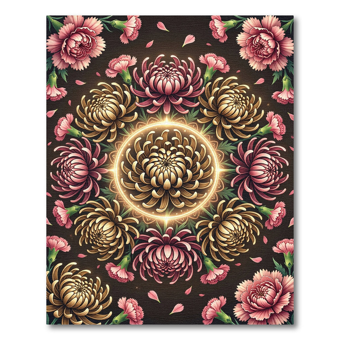 Radiant Chrysanthemum Mandala Gold Pink Rug