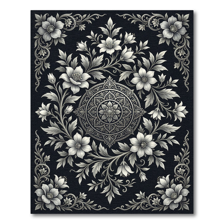 Elegant Silver Floral Medallion Rug