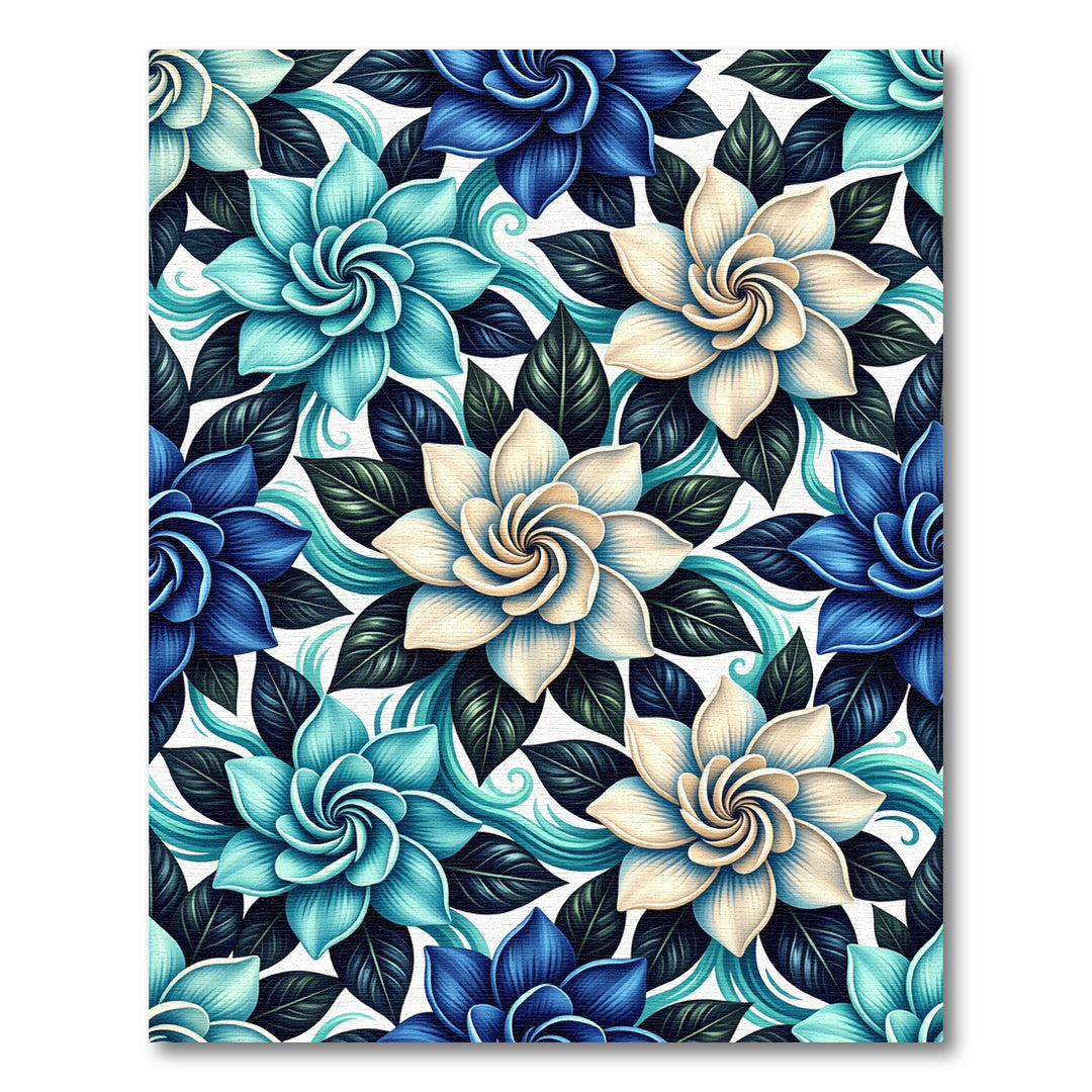 Chic Blue Floral Water Swirl Rug