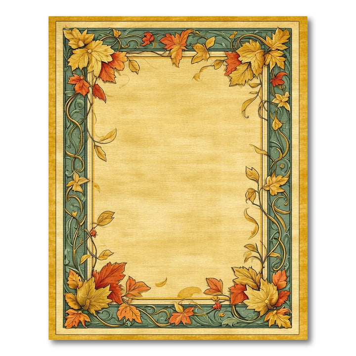 Vintage Teal Autumn Leaf Border Area Rug