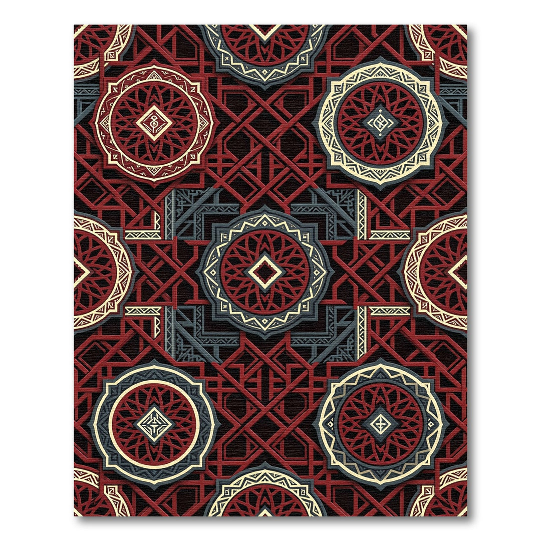 Intricate Red Geometric Medallion Rug