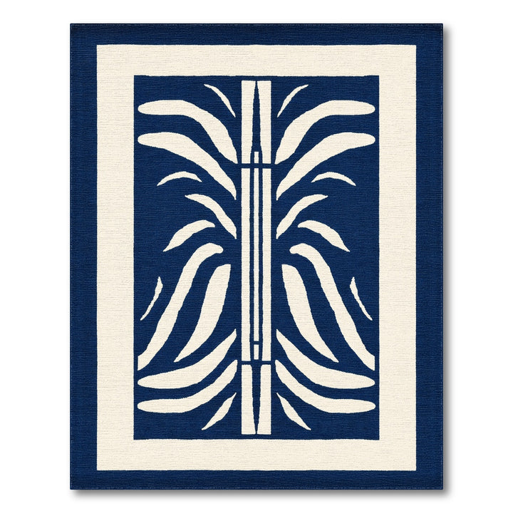 Navy Blue Geometric Leaf Area Rug