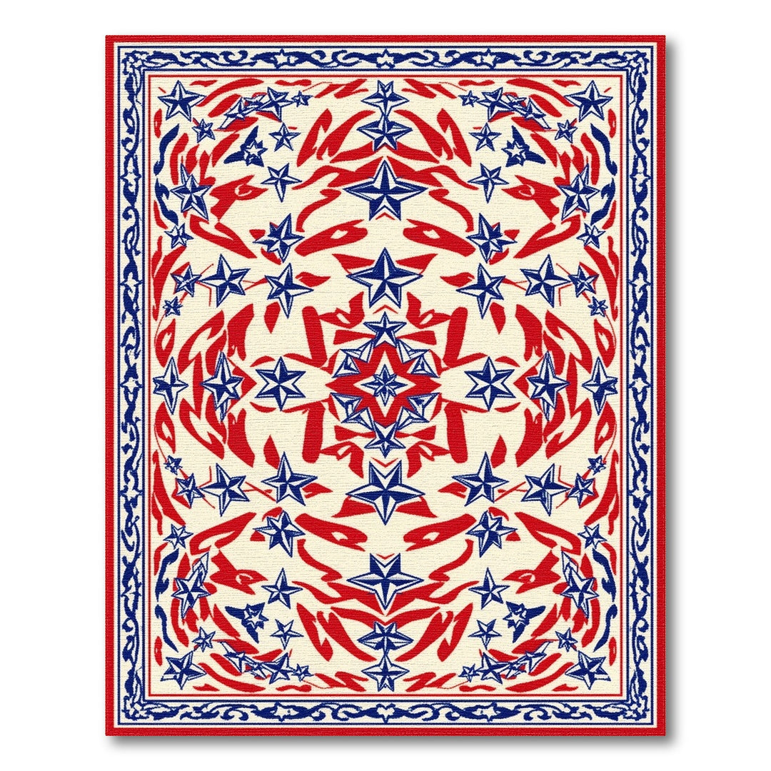 Red Blue Star Geometric Area Rug