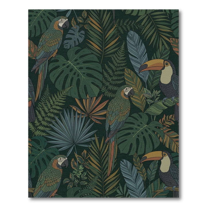 Lush Tropical Macaw and Toucan Jungle Rug
