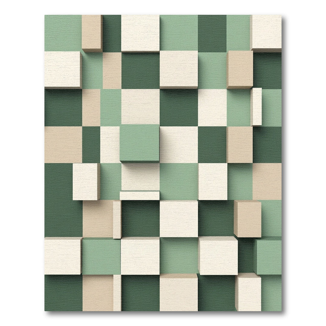 Green Beige Cream Wood Block Rug