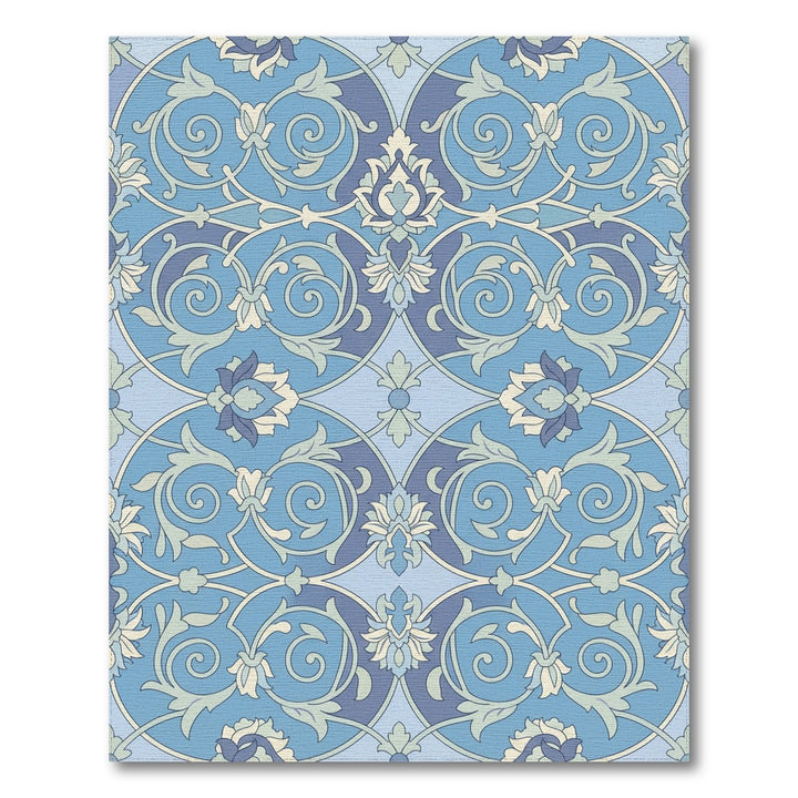 Serene Blue Floral Scroll Medallion Rug
