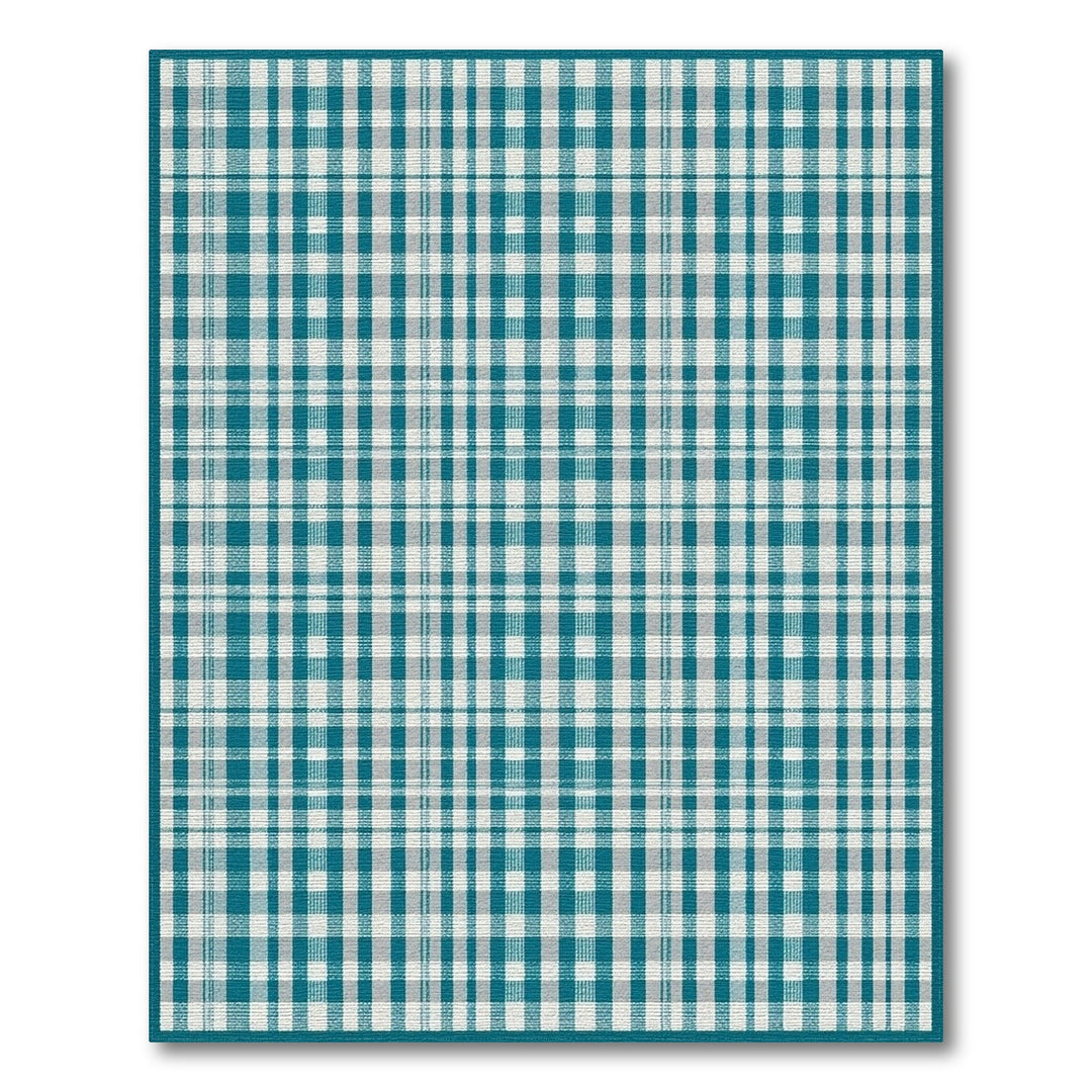 Blue Teal Checkered Washable Area Rug
